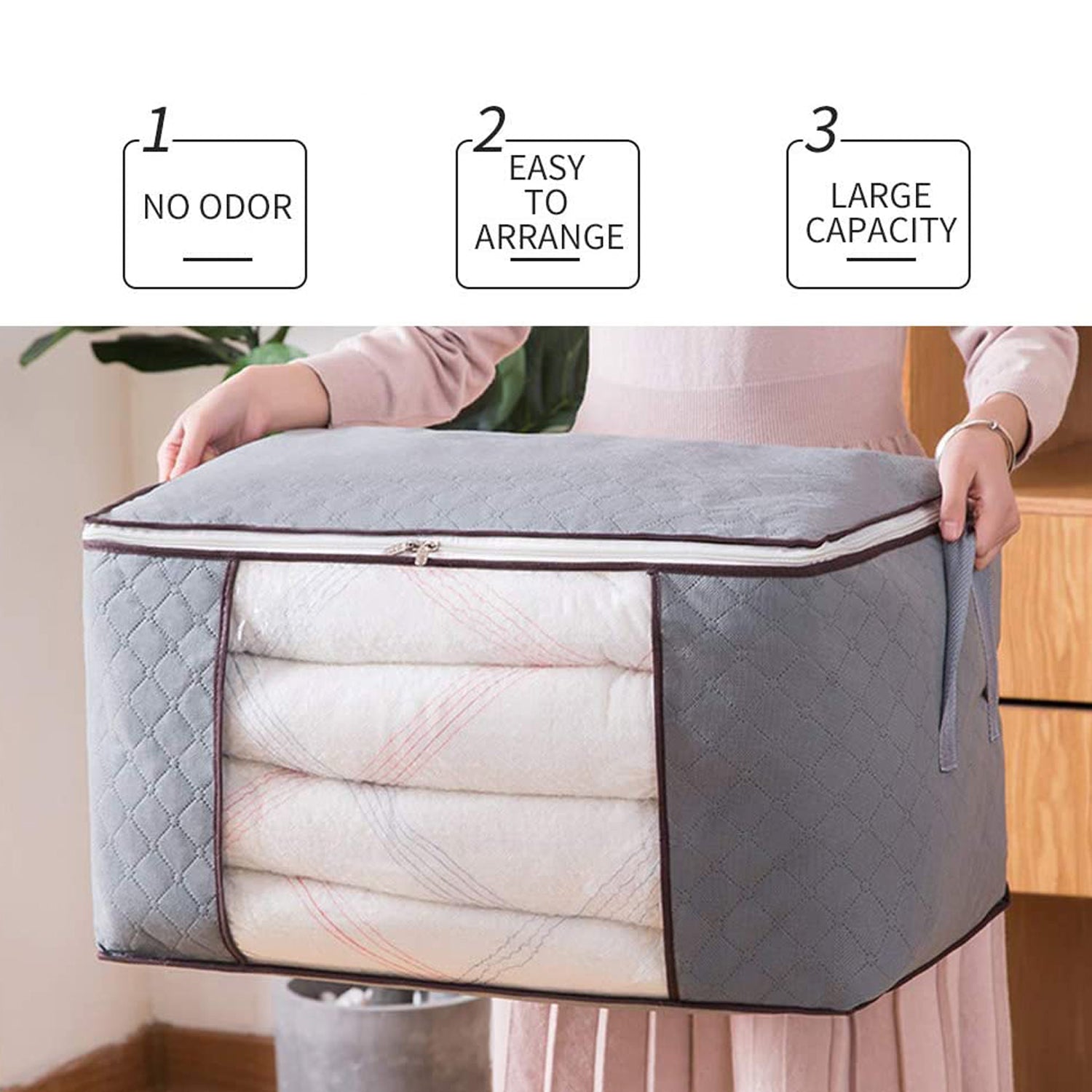6262 Storage bag with Zipper and Space Saver Comforter bag, Pillow, Quilt, Bedding, Clothes, Blanket Storage Organizer Bag with Large Clear Window and Carry Handles for Closet. DeoDap 6262 Storage bag with Zipper and Space Saver Comforter bag, Pillow, Quilt, Bedding, Clothes, Blanket Storage Organizer Bag with Large Clear Window and Carry Handles for Closet. DeoDap